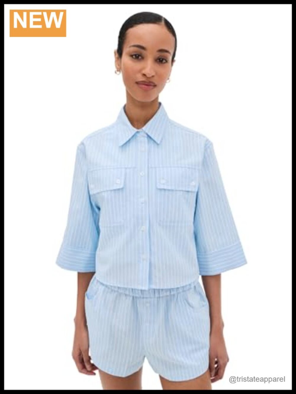 Women's Sky Dive Button Down Short Sleeve Cotton Striped Shirt